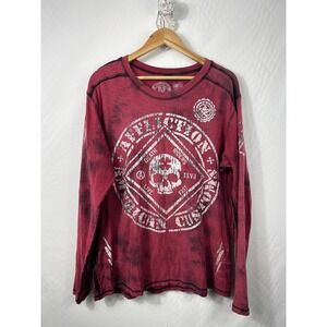 Vintage‎ Y2K Affliction Red Grunge Mallcore Style Long Sleeve Shirt XL
